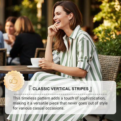 👗 50% POPUSTA! 🌞 Haljina-košulja s dugim rukavima u prugama – oversize kroj, vertikalne pruge, čisti pamuk i praktični bočni džepovi ✨