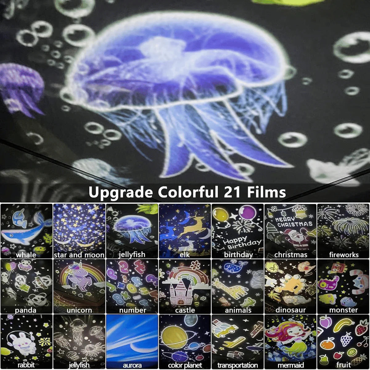 Dječji noćni projektor s 15 filmova i punjenjem putem tipa C