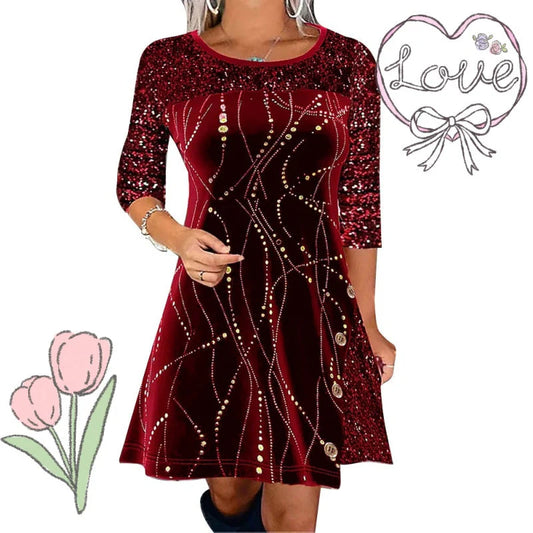 💃🔥Nova haljina A-kroja sa šljokicama za jesen/zimu – jednobojna, s okruglim izrezom i dugim rukavima, elegantni europski stil!