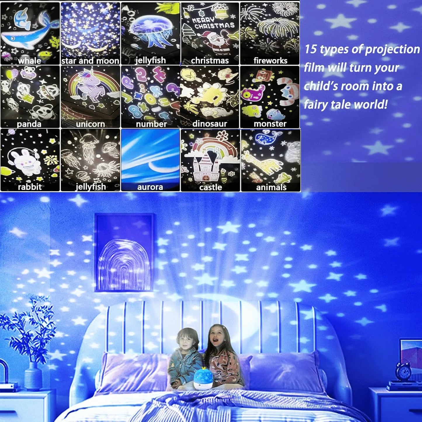 Dječji noćni projektor s 15 filmova i punjenjem putem tipa C