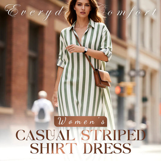 👗 50% POPUSTA! 🌞 Haljina-košulja s dugim rukavima u prugama – oversize kroj, vertikalne pruge, čisti pamuk i praktični bočni džepovi ✨