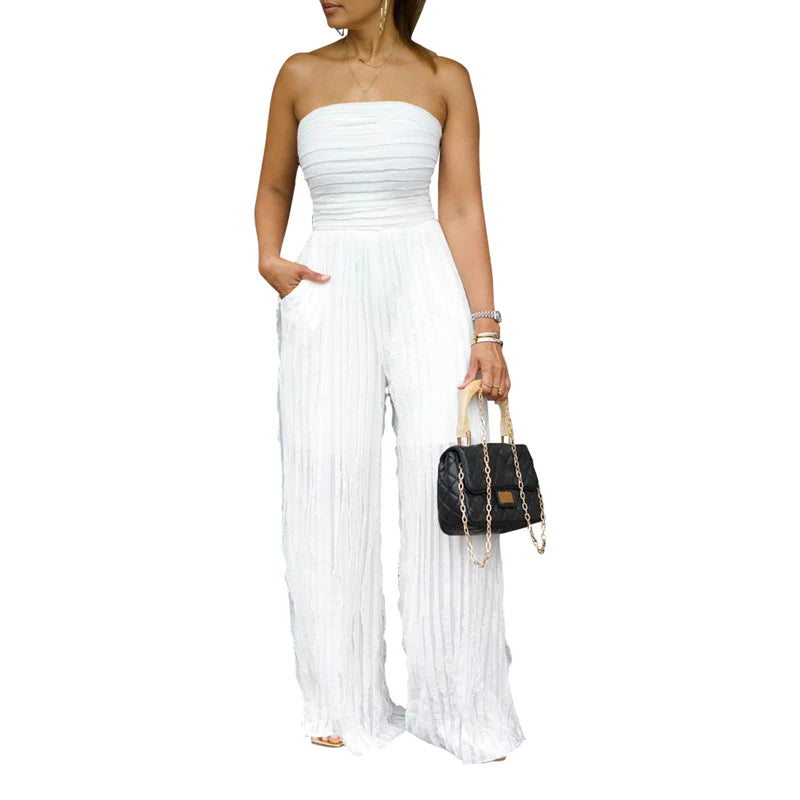 【😍 50% popusta na ograničeno vrijeme】Kombinezon bez naramenica od naboranog materijala širokih nogavica