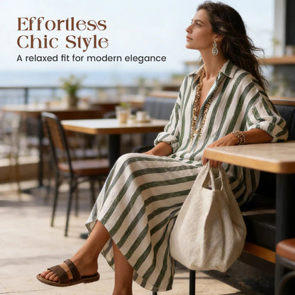 👗 50% POPUSTA! 🌞 Haljina-košulja s dugim rukavima u prugama – oversize kroj, vertikalne pruge, čisti pamuk i praktični bočni džepovi ✨