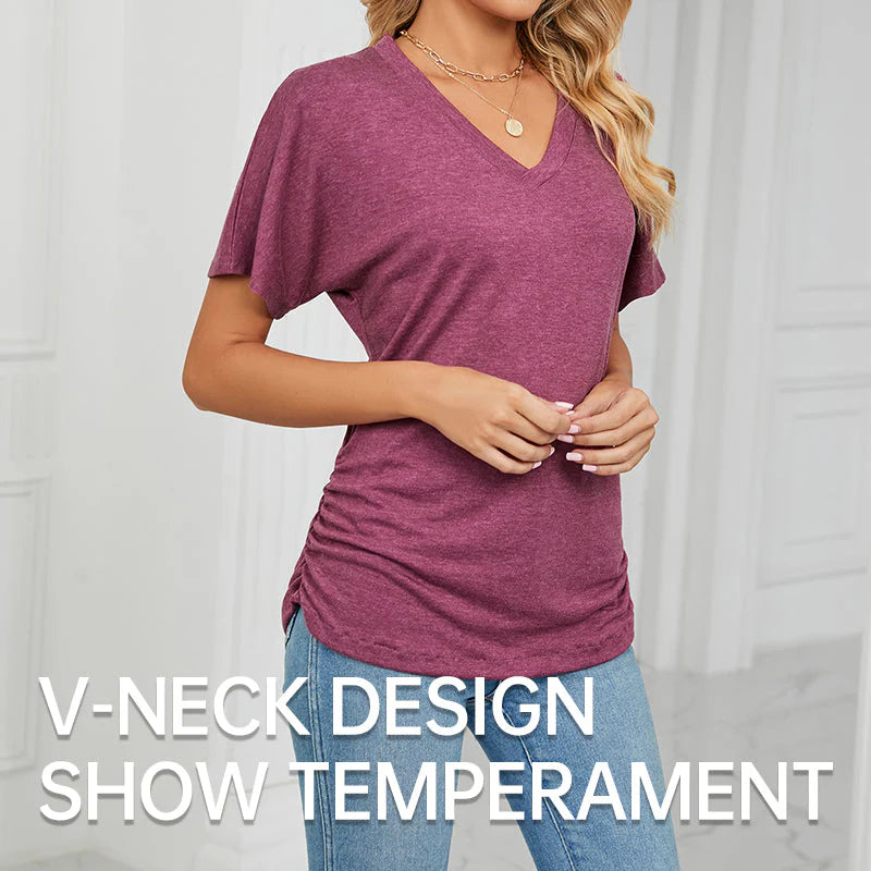 【😍 50% popusta na ograničeno vrijeme】Ženski ležerni top s V-izrezom, kratkim rukavima i jednobojnom mekom tkaninom